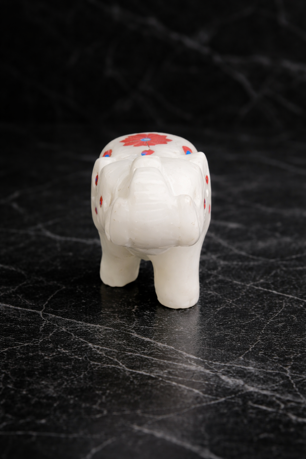 Front view of premium marble elephant decor isolated product shot NZ home decor