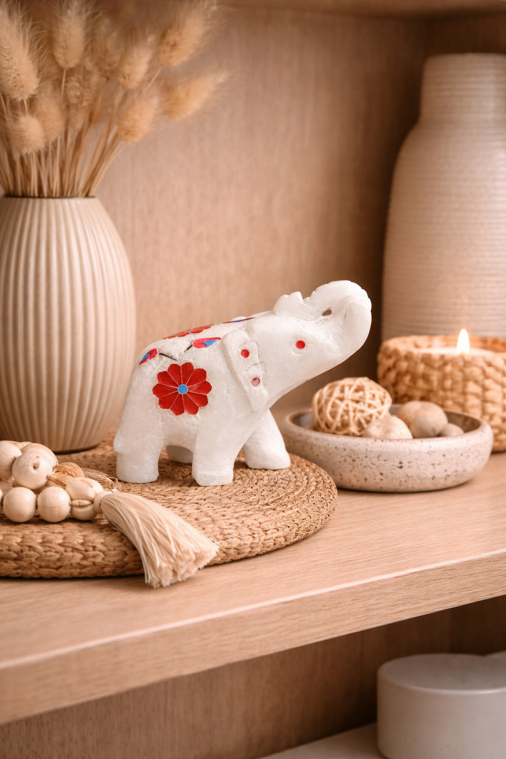 small decorative elephant figurine modern shelf styling NZ