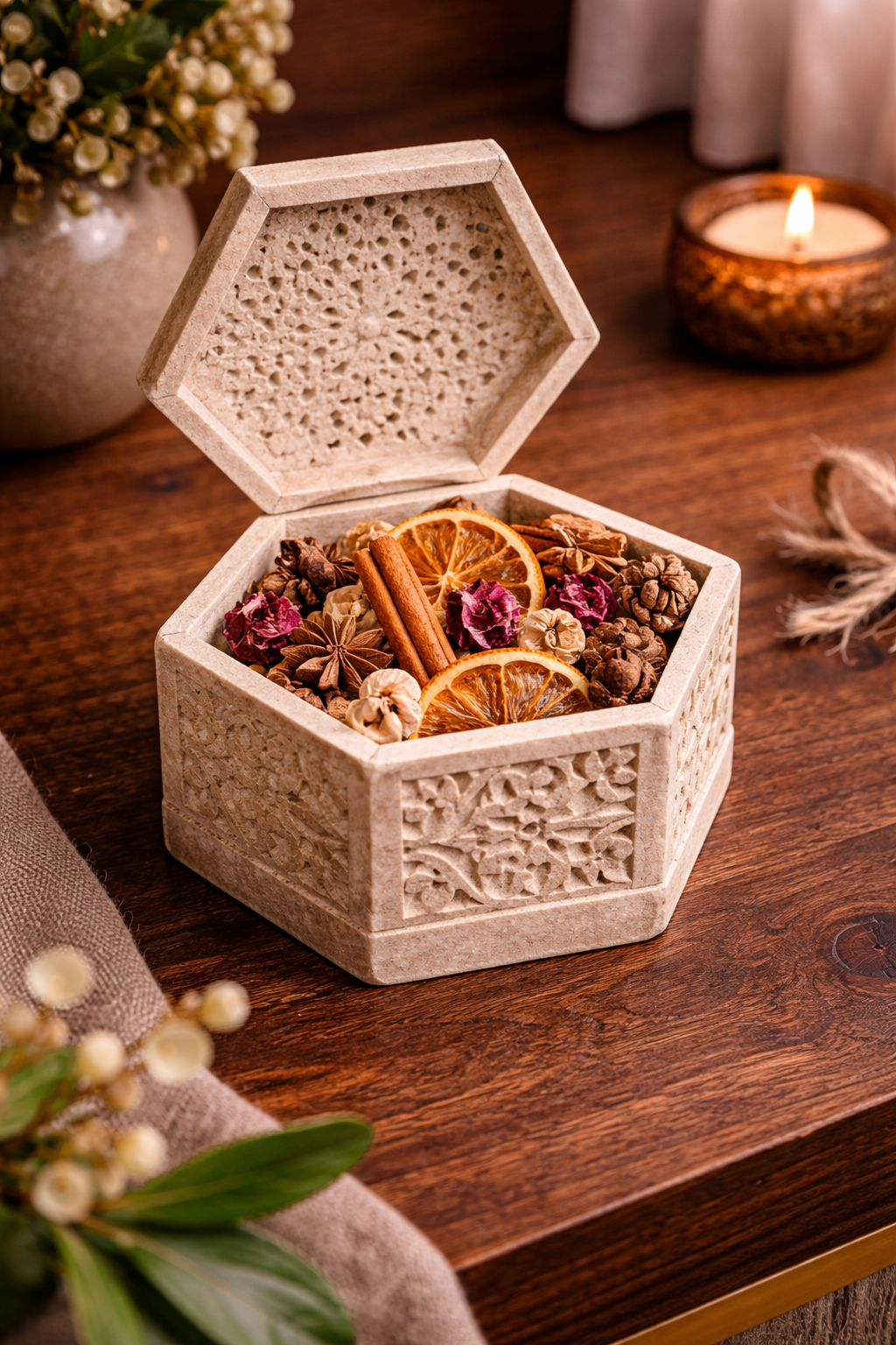 stone decorative box dried flowers home fragrance nz