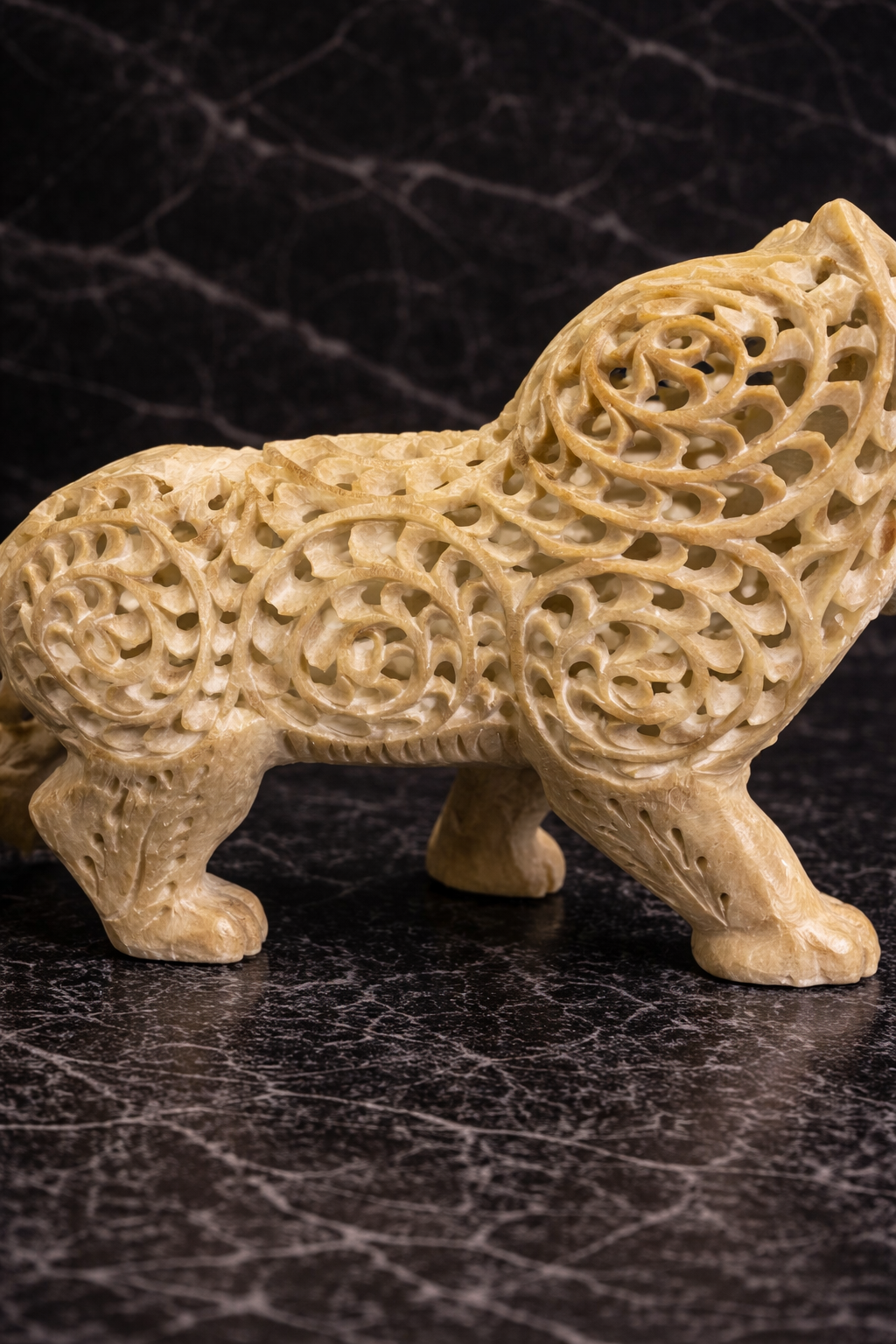 angled view soapstone lion sculpture roaring pose luxury home decor nz stone animal figurine
