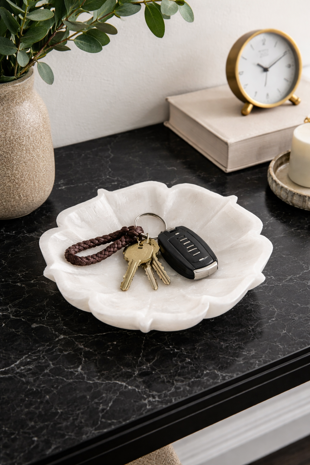 white marble bowl key holder nz entryway decor luxury console table styling modern home accessories