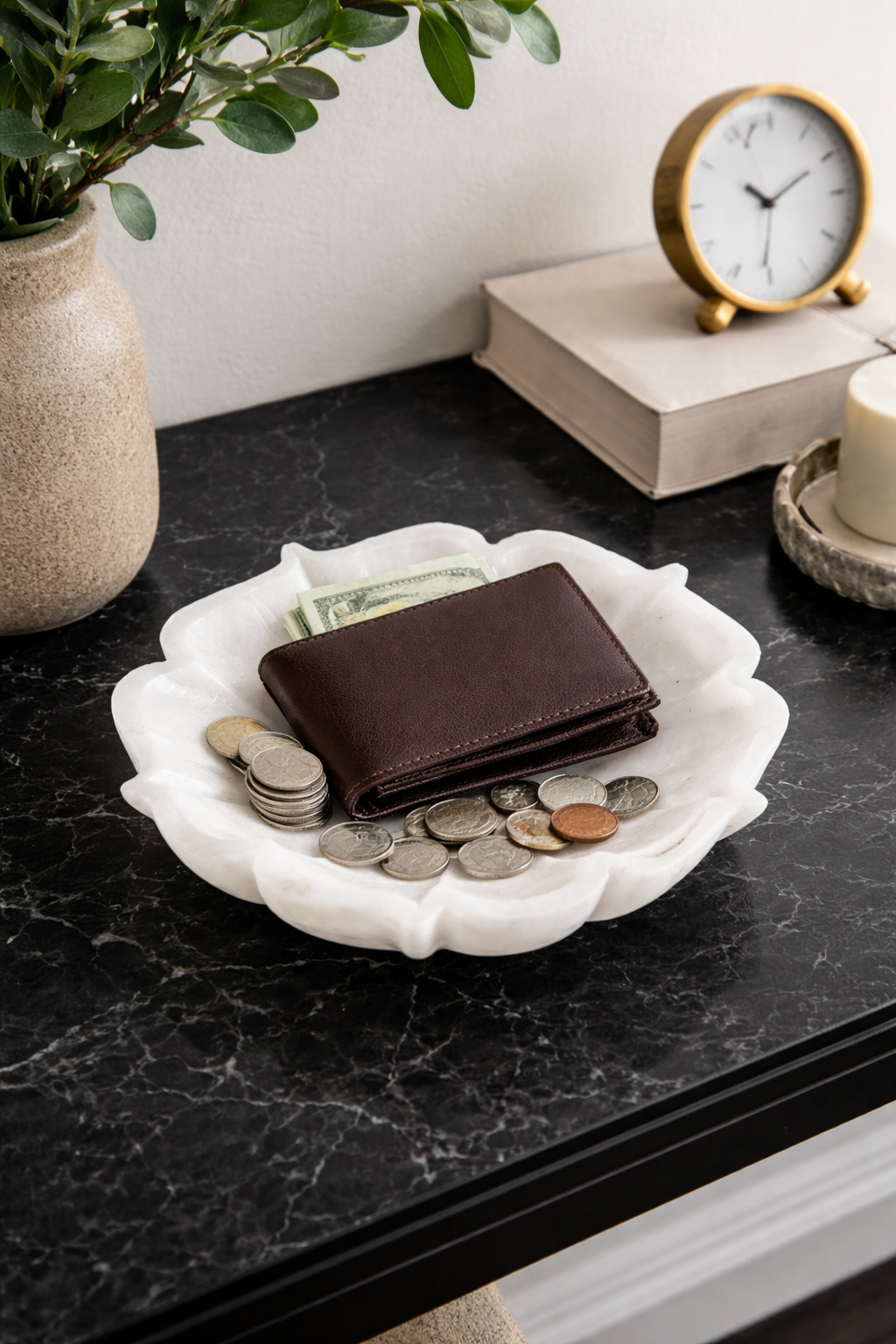 white marble bowl coin tray wallet holder nz entryway organizer luxury home decor modern storage tray