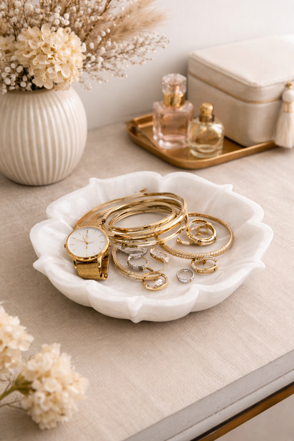 white marble bowl jewellery holder nz luxury vanity decor modern home styling