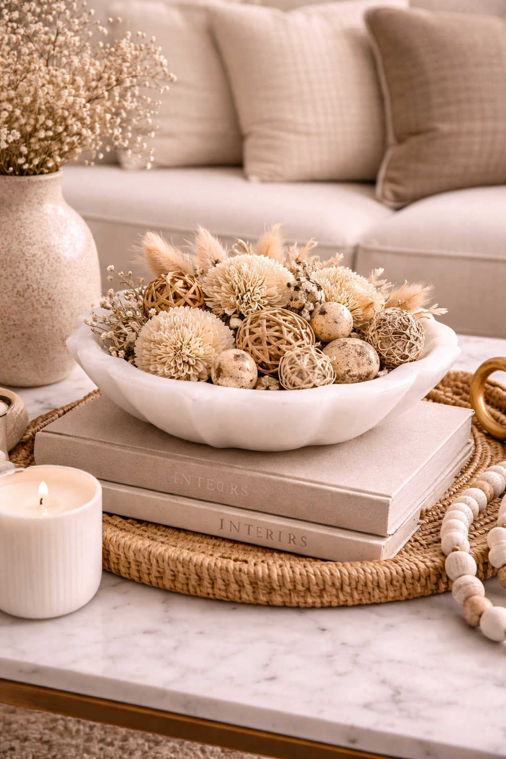 white marble decorative bowl living room centerpiece nz luxury coffee table styling neutral home decor