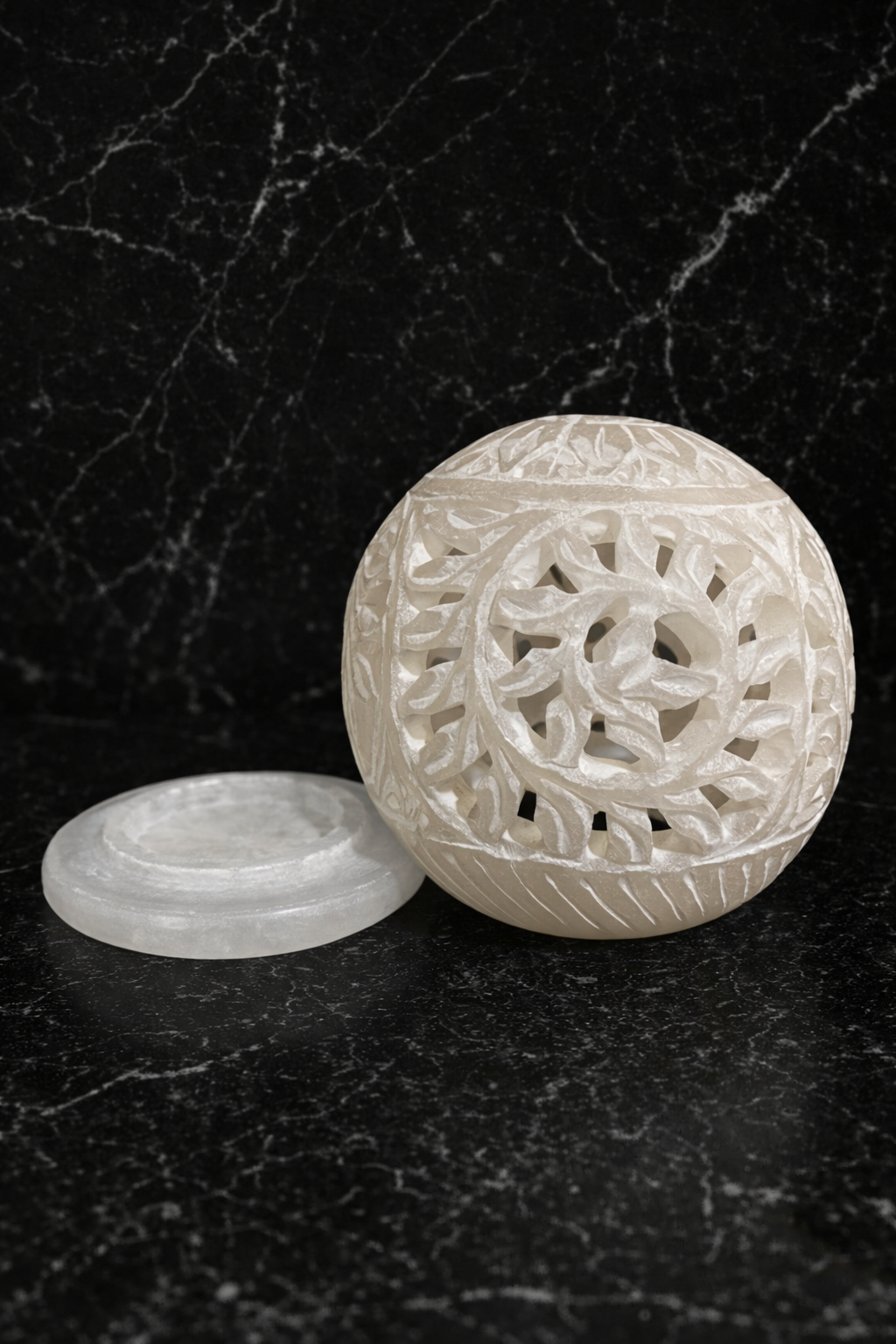 white marble tealight candle holder floral carved design luxury ambient lighting decor nz