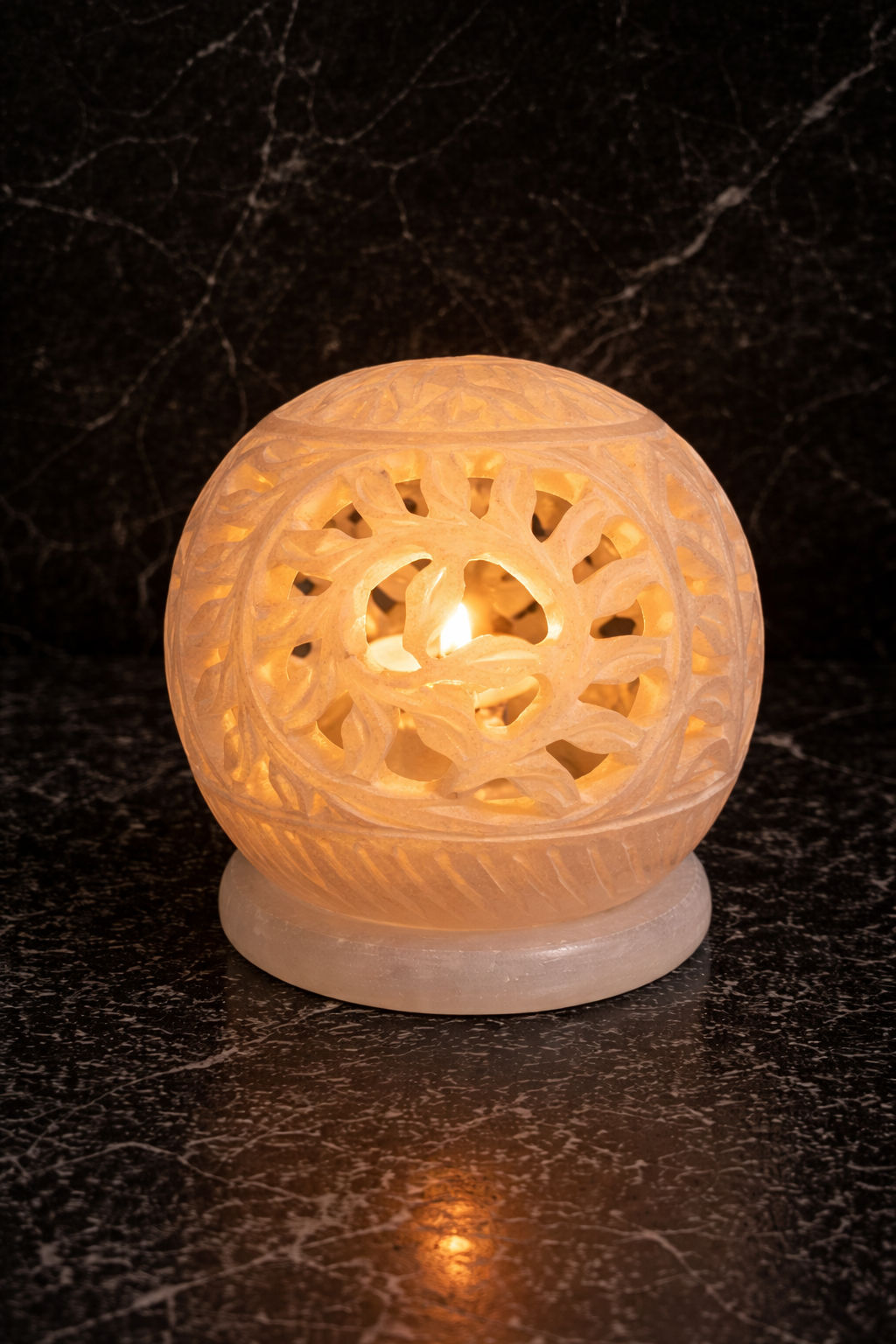 glowing marble tealight candle holder with warm ambient lighting luxury decor nz