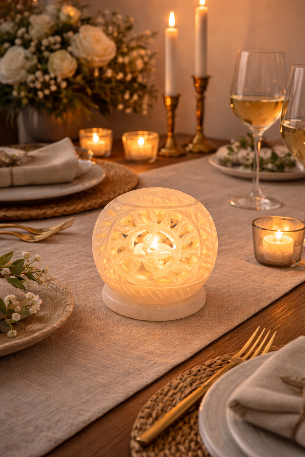 marble tealight candle holder on dining table centerpiece warm candlelight dinner decor nz