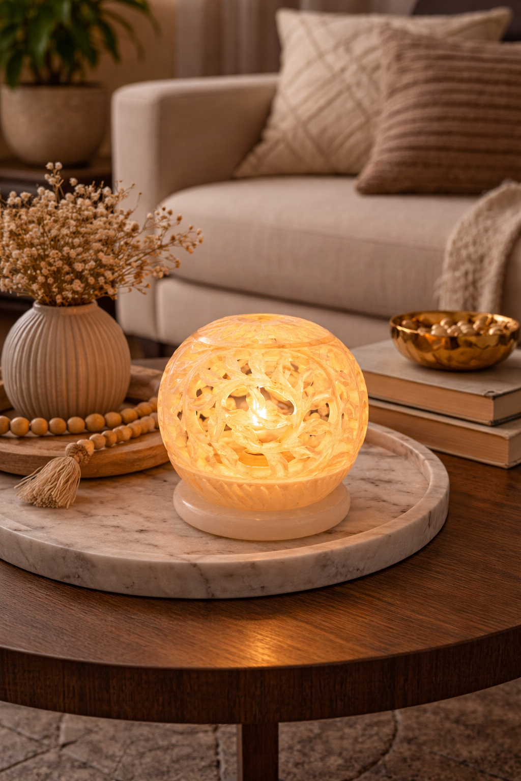 marble tealight candle holder as living room table centerpiece warm ambient decor nz