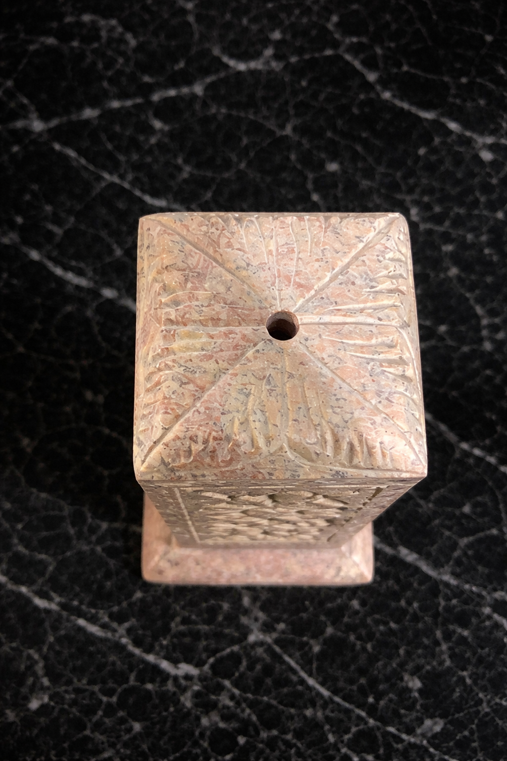 top view of decorative tealight holder floral carved stone nz