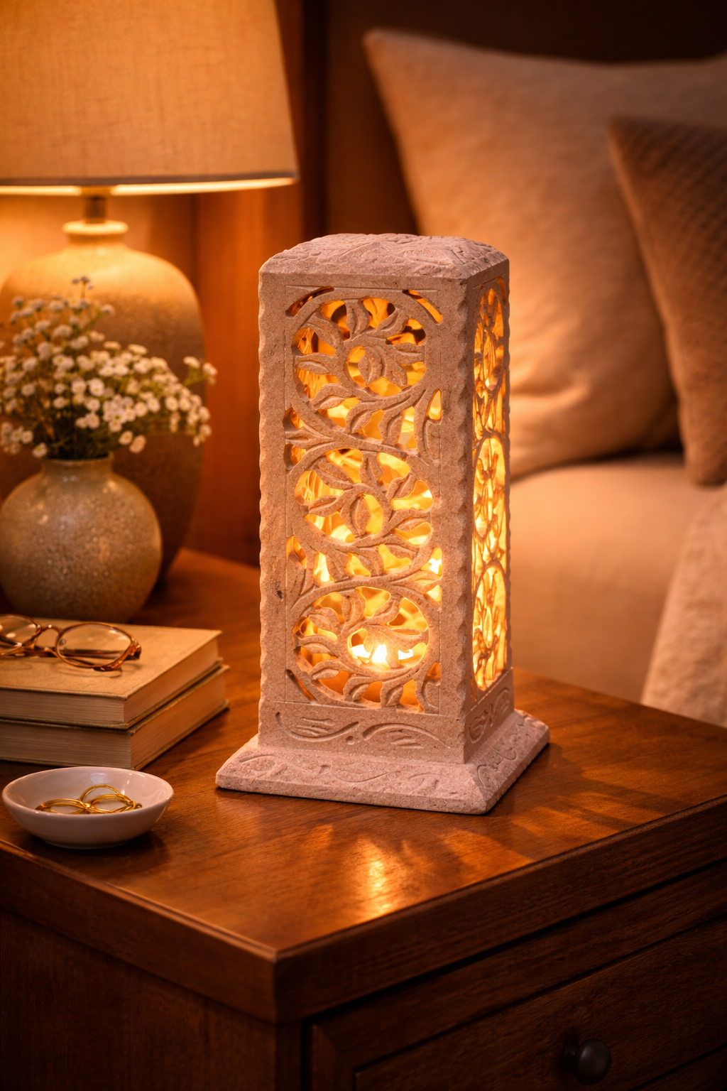 soapstone tealight holder bedside table decor warm candle light bedroom ambience nz night decor