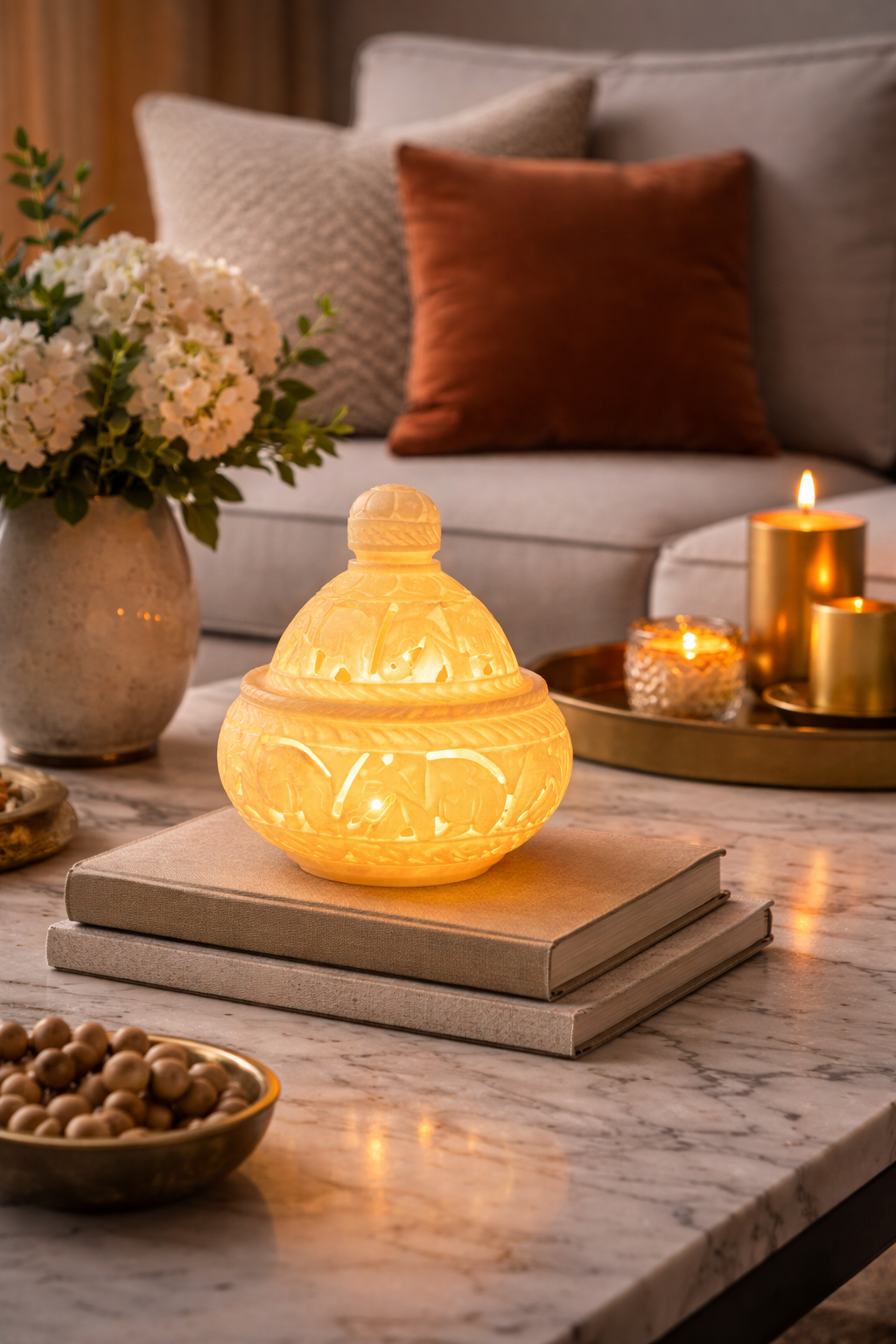 White Marble Elephant Candle Holder NZ