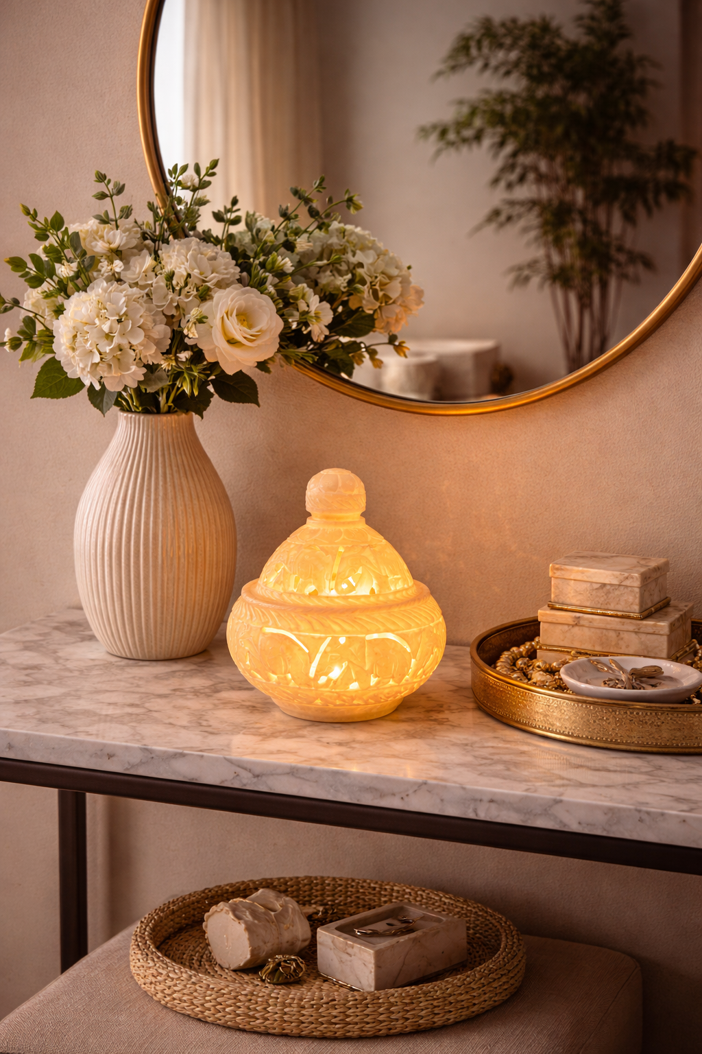 White Marble Elephant Candle Holder NZ