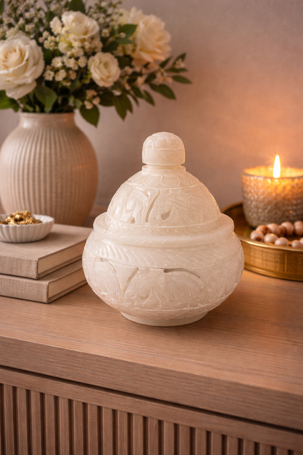 White Marble Elephant Candle Holder NZ