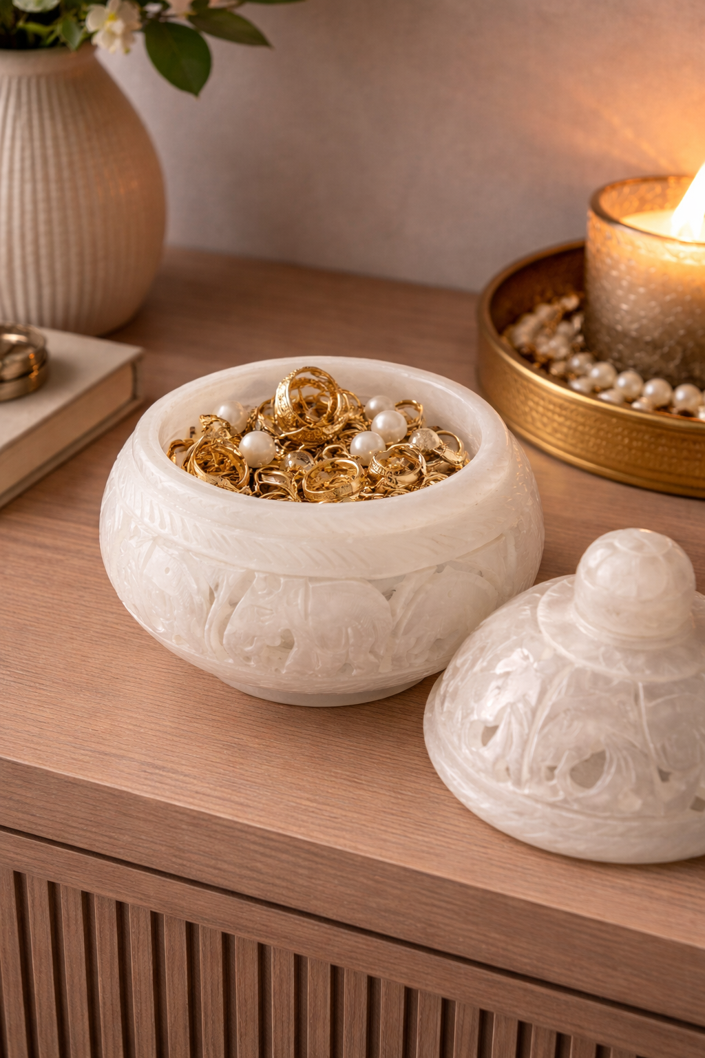 White Marble Elephant Candle Holder NZ