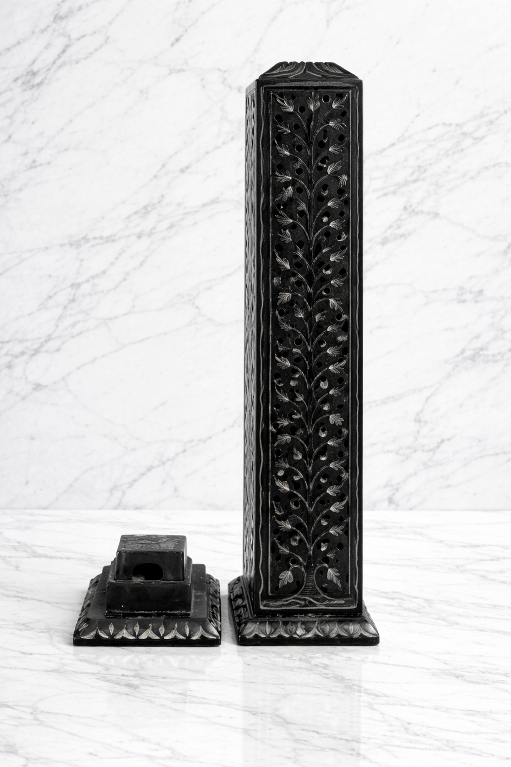 black stone incense and tealight holder set with base piece luxury decor NZ