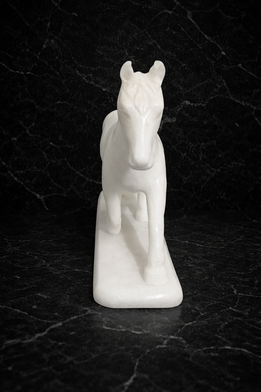 front view marble horse sculpture white stone decor nz