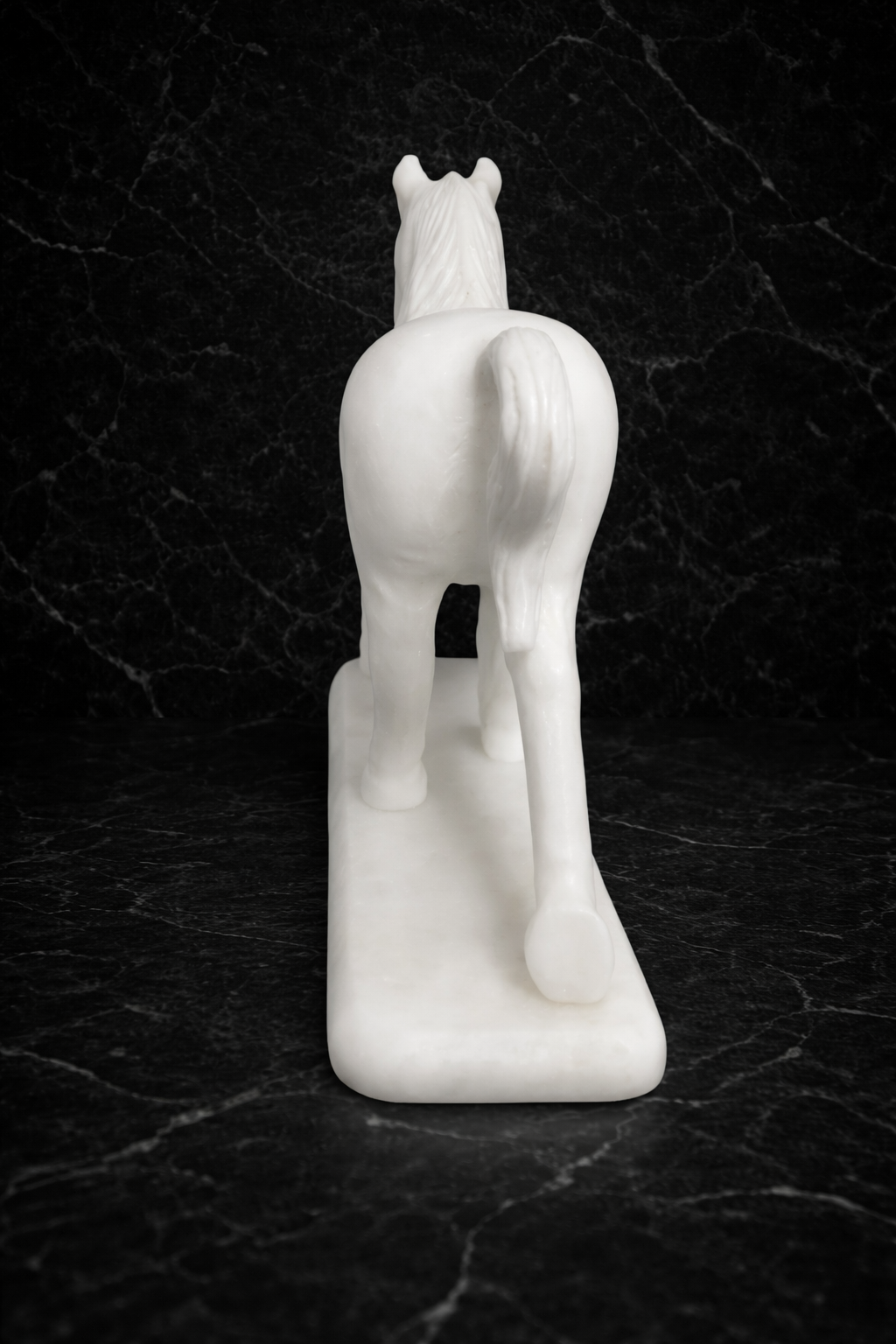 rear view marble horse sculpture handcrafted stone decor nz