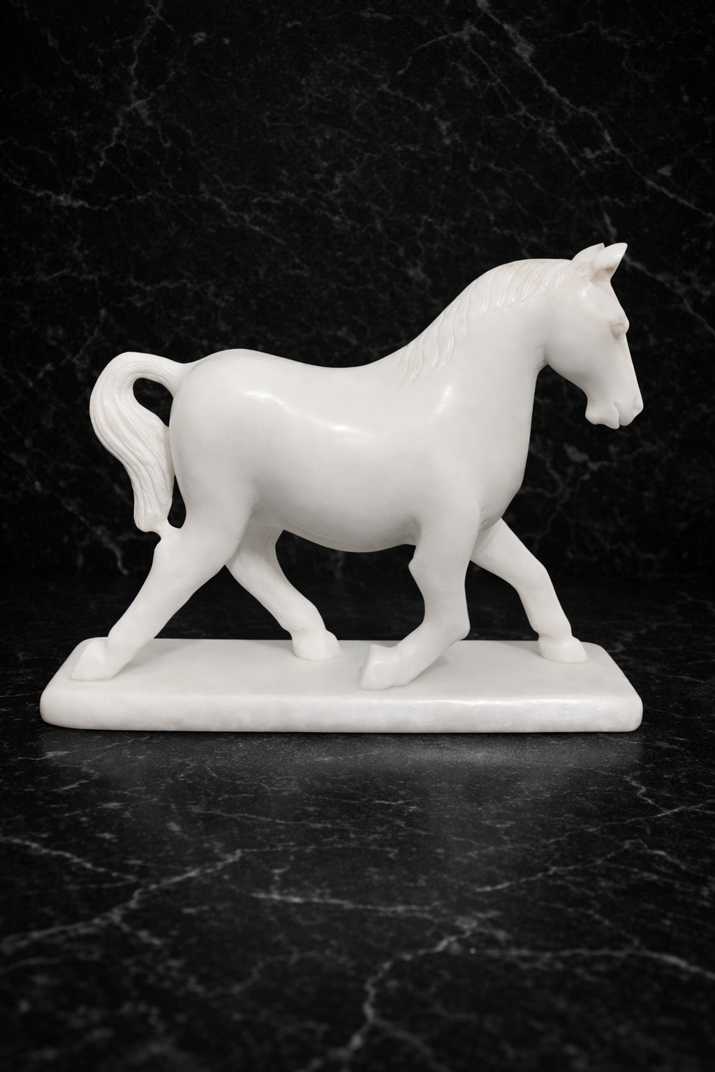 side view marble horse figurine on stand luxury decor nz