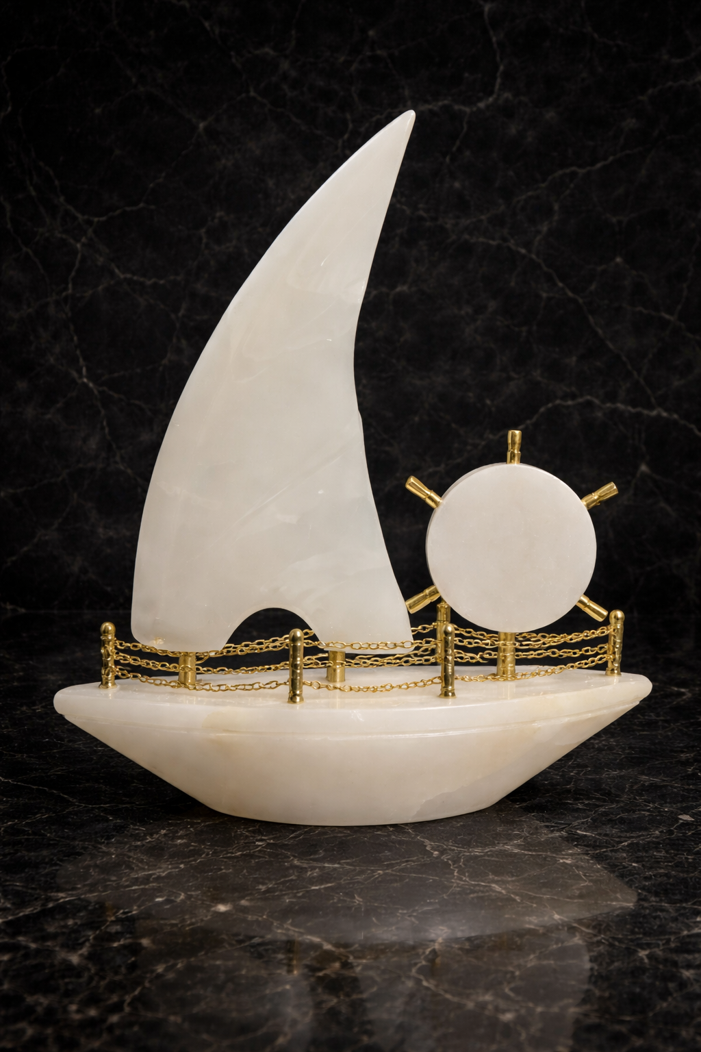Rare view of onyx sailboat clock decor nz luxury home styling modern console decor premium stone piece