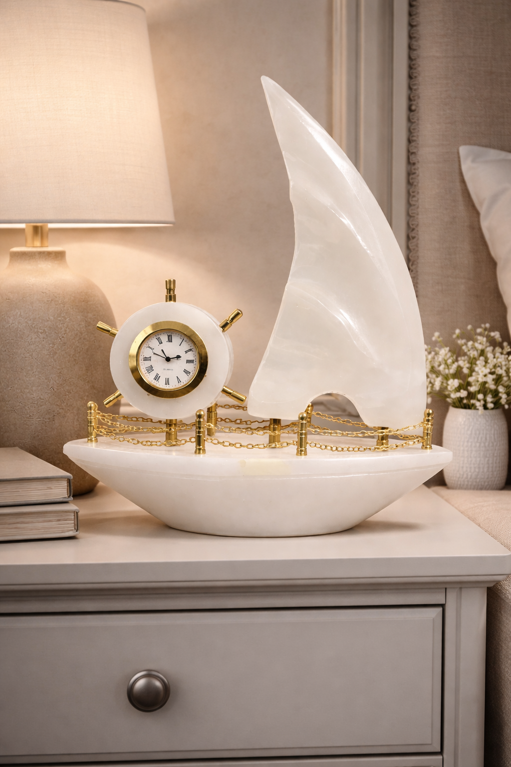 luxury onyx sailboat clock on bedside table nz living room decor