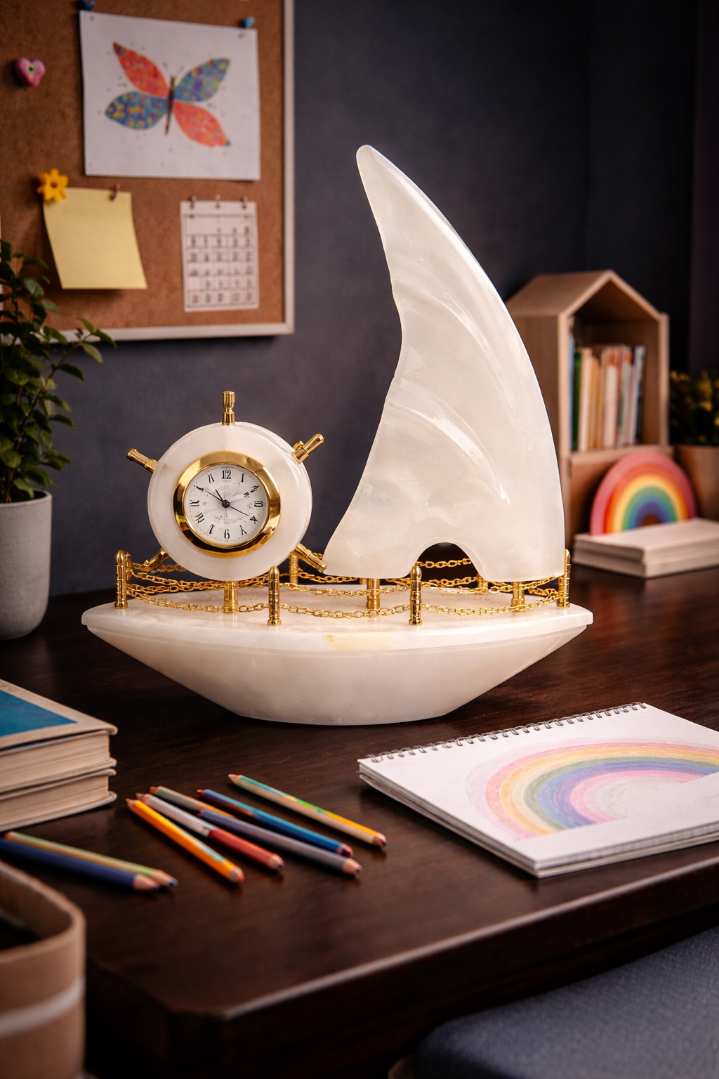 luxury console table decor nz onyx sailboat clock on kid's study table