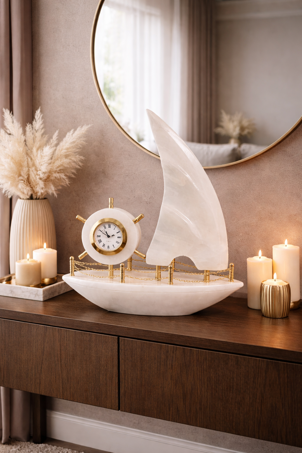 luxury console table decor nz onyx sailboat clock with candles modern entry styling premium home accessories
