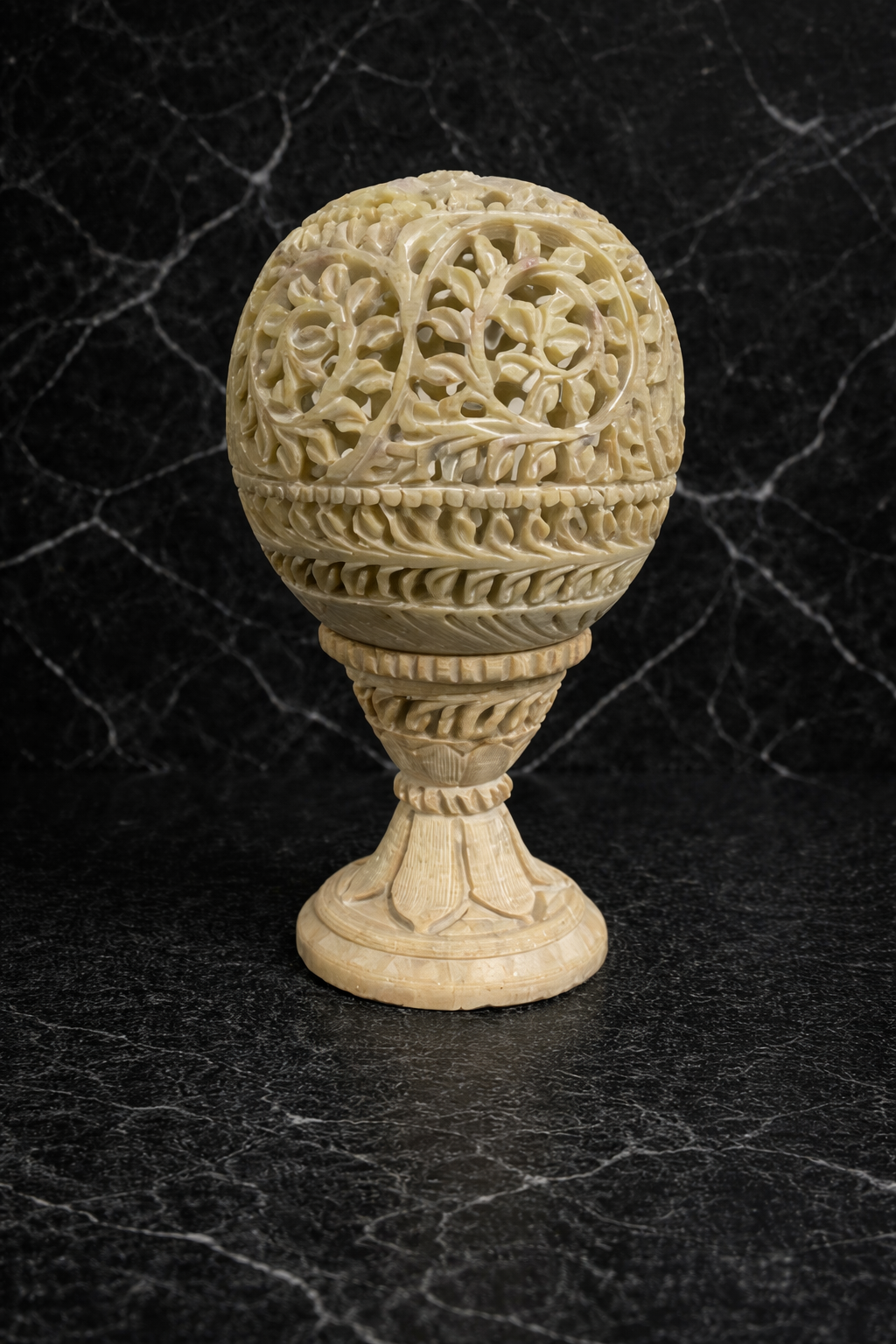 soapstone tealight holder NZ floral design carved stone candle holder luxury home decor neutral beige stone