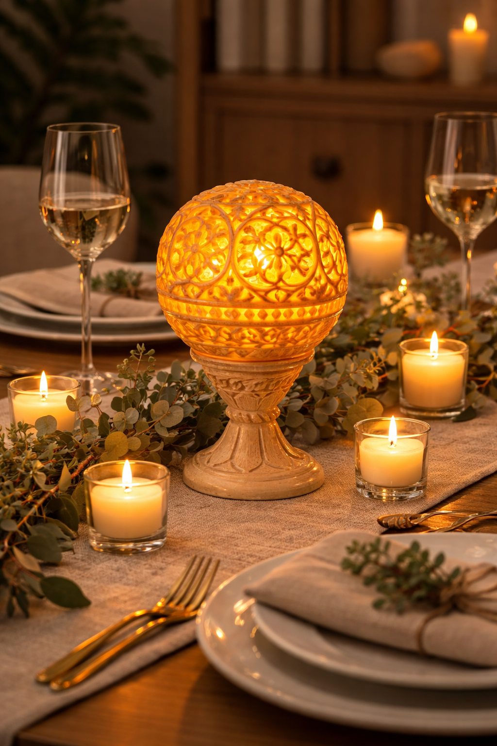 soapstone tealight holder dining table decor candle centrepiece warm ambient lighting luxury home styling