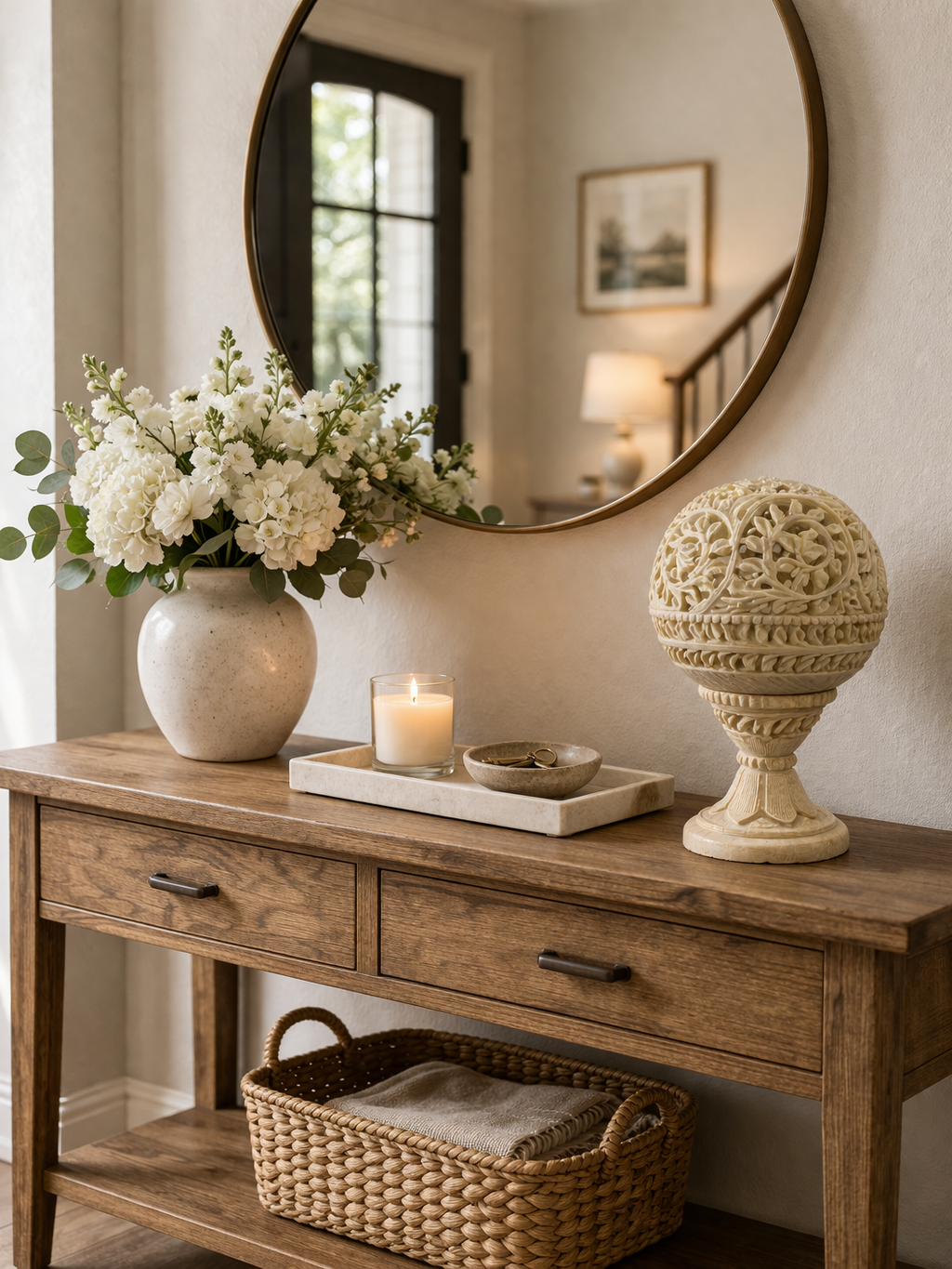 soapstone tealight holder entryway console decor with vase and mirror elegant home styling NZ