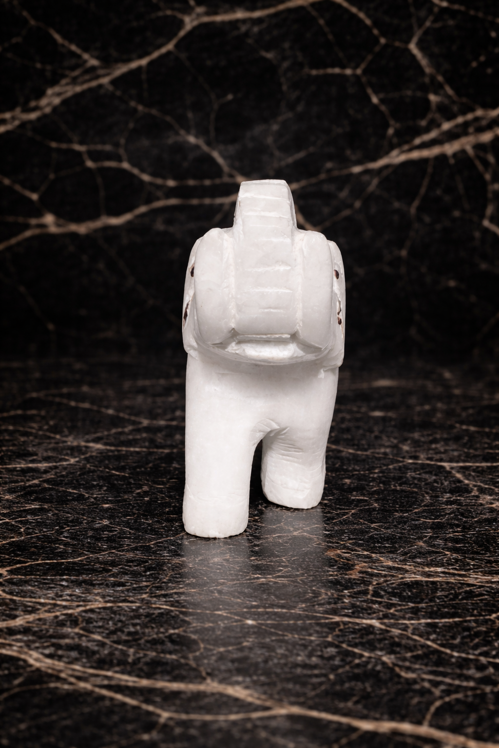 0.313 kg front view marble elephant sculpture with colourful floral inlay design