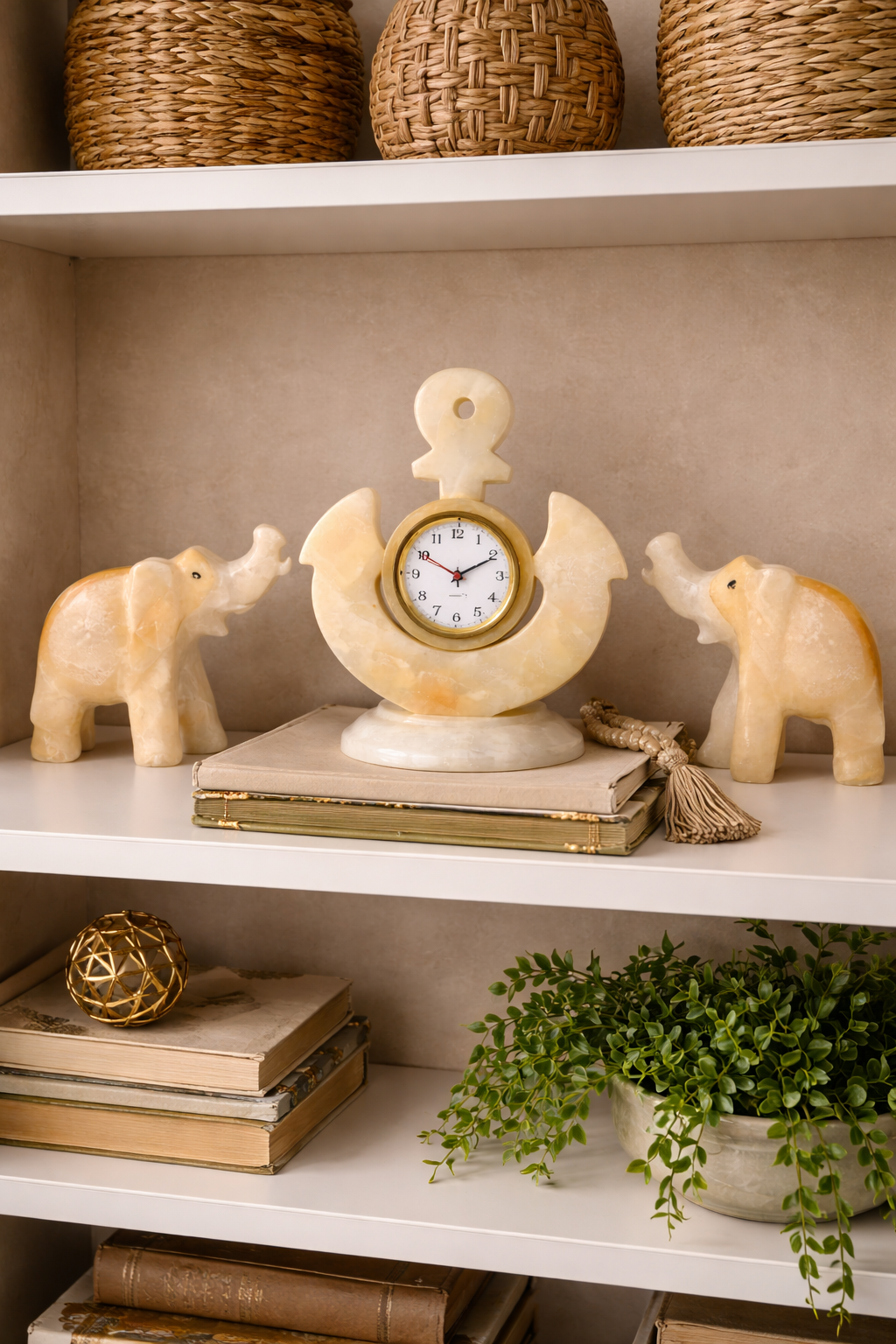 Onyx Anchor Desk Clock – 360° Rotating Luxury Stone Watch