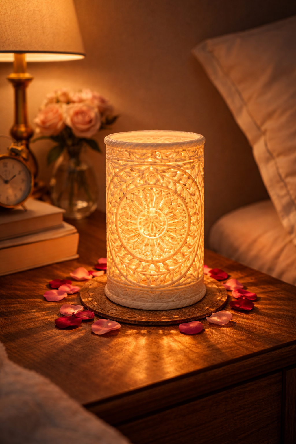 White Marble Decorative Holder Vase | Hand-Carved
