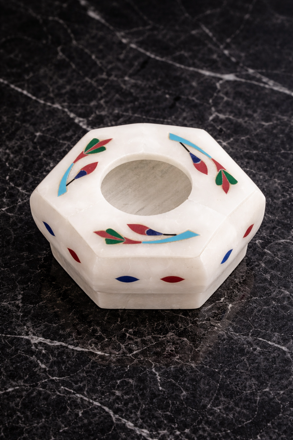 Luxury Hexagonal Marble Inlay Cigar Ashtray