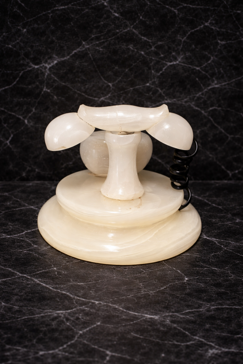 back view of handcrafted onyx phone style desk clock natural stone table clock 
