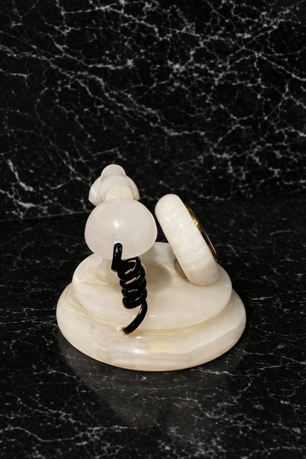 hand carved natural onyx desk clock back side view luxury stone decor