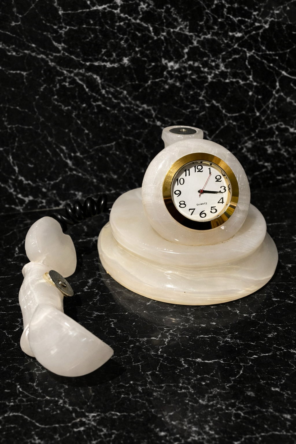 polished onyx vintage desk clock front design handcrafted stone clock