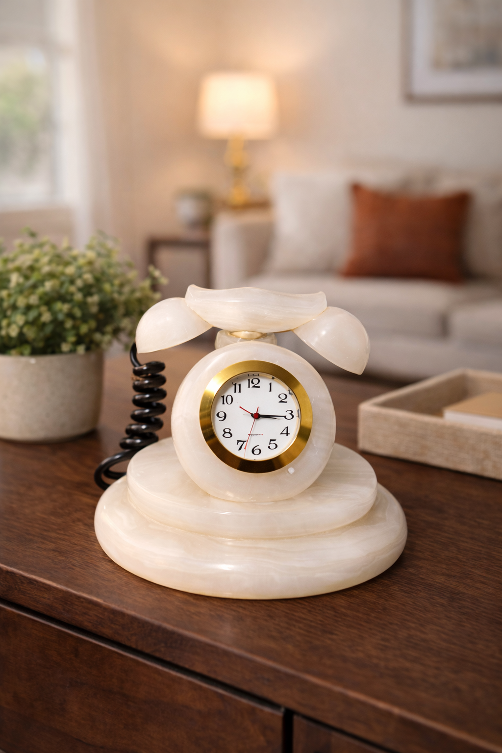 1.02 kg hand carved onyx table clock elegant stone decor for living room