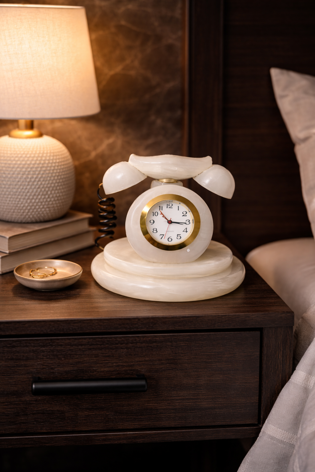 luxury onyx phone style desk clock on bedside table natural stone table clock