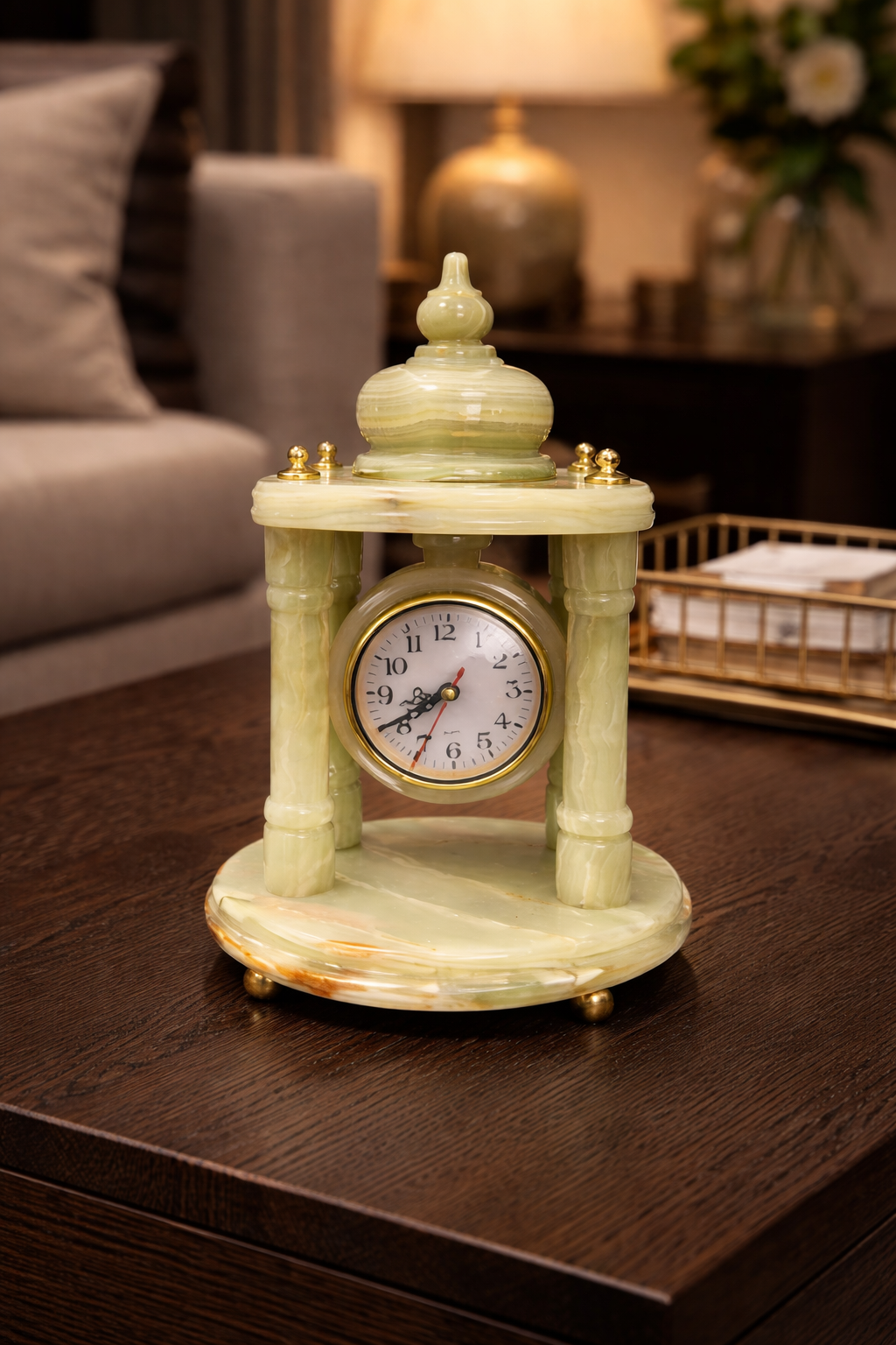 large stone table clock centerpiece on living room coffee table premium home décor nz