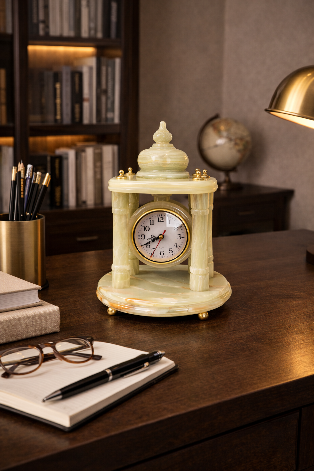 luxury onyx mantel clock nz styled on study room desk classic office décor