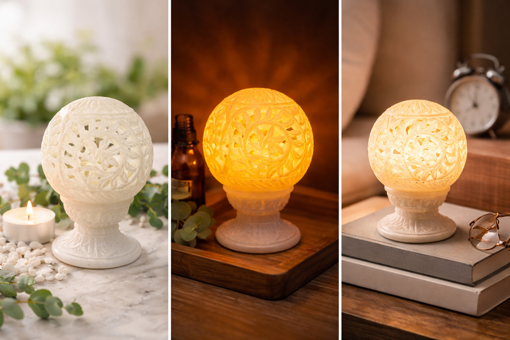 Luxury white marble tealight holder glowing with candlelight in elegant home décor nz