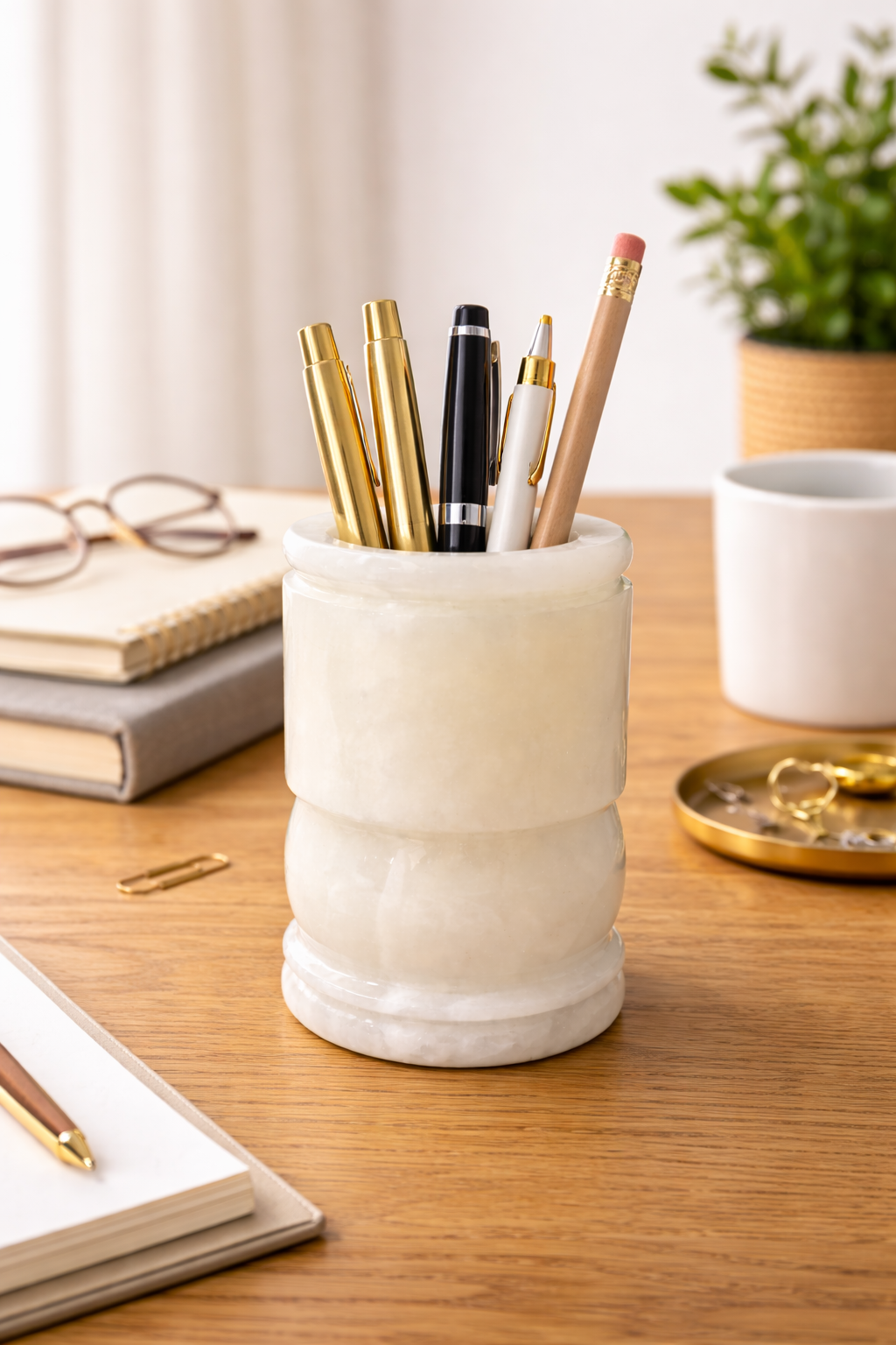 Onyx multipurpose holder used as a desk pen organiser in a home office.