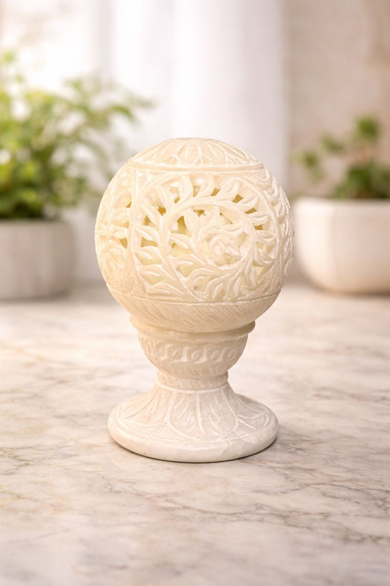 Premium white marble carved candle holder for living room décor styling